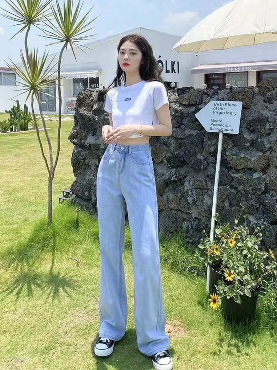 高腰牛仔裤女直筒宽松2025年春夏新款显瘦垂感浅蓝色阔腿裤拖地裤