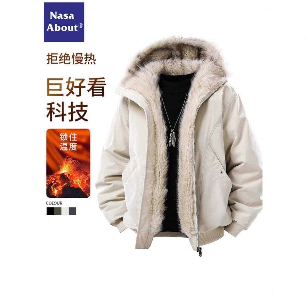 美式座山雕羽绒棉服男款冬季棉衣加绒加厚保暖棉外套侧缝插袋纯色