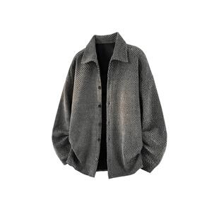 斑马纹翻领男秋季 宽松复古上衣潮牌潮流休闲外套夹克K73外穿 美式