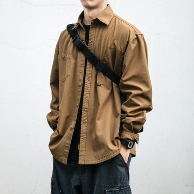 日系复古痞帅长袖衬衫男工装衬衣休闲夹克外套春秋季男装CC01普通