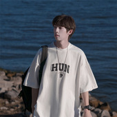 短袖 字母印花百搭圆领半袖 夏季 潮牌宽松大码 新款 白色重磅t恤男士