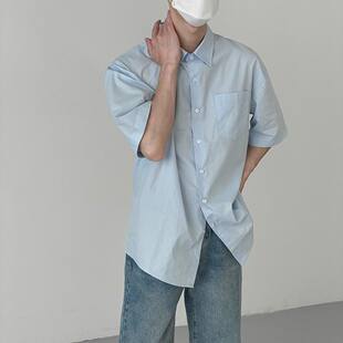 淡黄色衬衫男款短袖日系少年感穿搭宽松防晒半袖衬衣外套夏季上衣