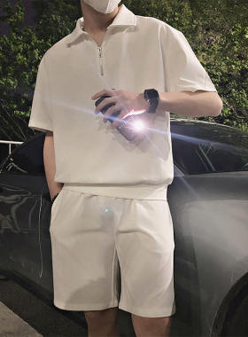 夏季休闲运动套装男潮牌痞帅短袖衫男装搭配一塔帅气短裤T恤TT13