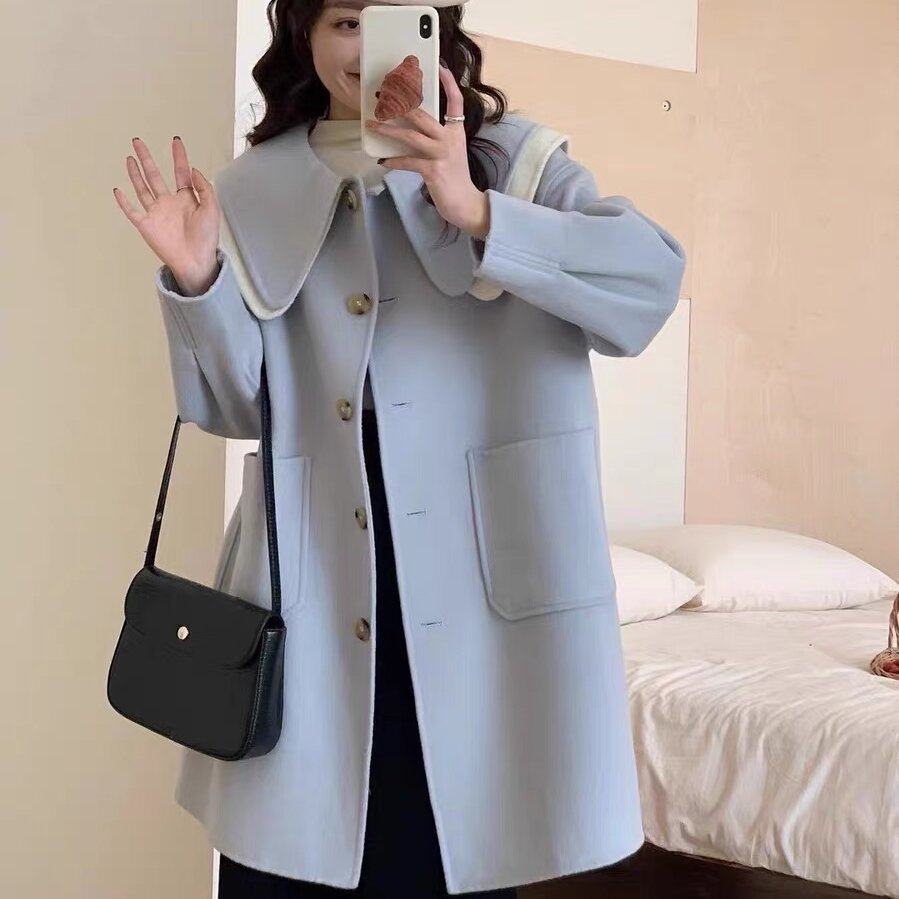秋冬新款双层娃娃领甜美减龄双面羊毛大衣昭汐品牌冬季羊绒外套女