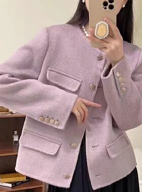 秋冬新品韩系气质小香风双面羊绒小外套小个子羊毛短款大衣女