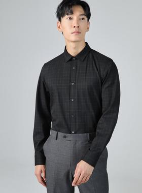 2025春秋 利牌21QZC0041Y时尚休闲男士长袖衬衫衬衣黑色弹力修身