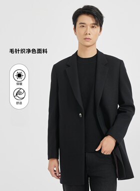 2026冬 利牌男士新款毛呢长款-黑色24DYR3011Y毛呢大衣剩190码数