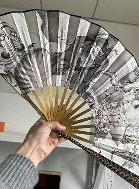 龙泉金刚扇全金属扇骨绢布折扇国风钟馗图案收藏送礼折叠工艺扇子