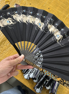 14微缩折扇子古典复古风孔雀羽毛烫金男女汉服旗袍便携舞蹈扇