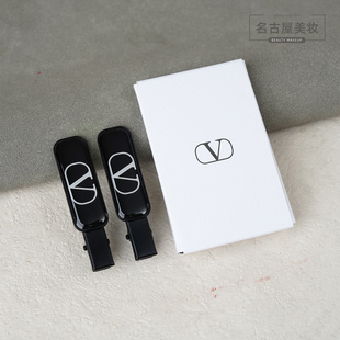 华伦天奴黑色发夹两个装 专柜新款赠品周边 大V标logo金属一字夹