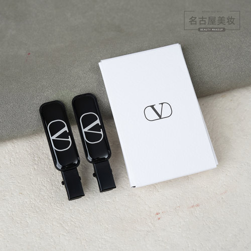 华伦天奴黑色发夹两个装 专柜新款赠品周边 大V标logo金属一字夹