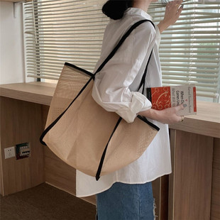 夏季 韓版 游泳女包透明網(wǎng)紗大容量單肩包輕便沙灘包鏤空女士購物袋