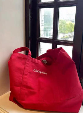 韩版2025新款慵懒感红色单肩包女大容量托特包时尚百搭休闲通勤包