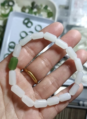天然新疆和田玉白玉随型手串珠链男女款礼物手饰玉石料子细腻油润
