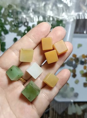 天然和田玉方珠方块碧玉白玉石缅黄diy手串手链配饰DIY单颗散珠子