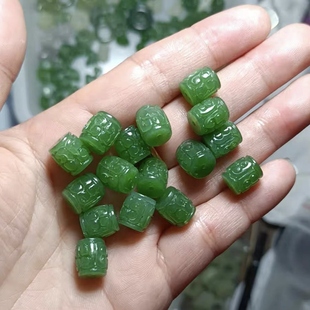 天然和田玉碧玉回纹桶珠路路通配件手链项链文玩佛珠diy配饰手串