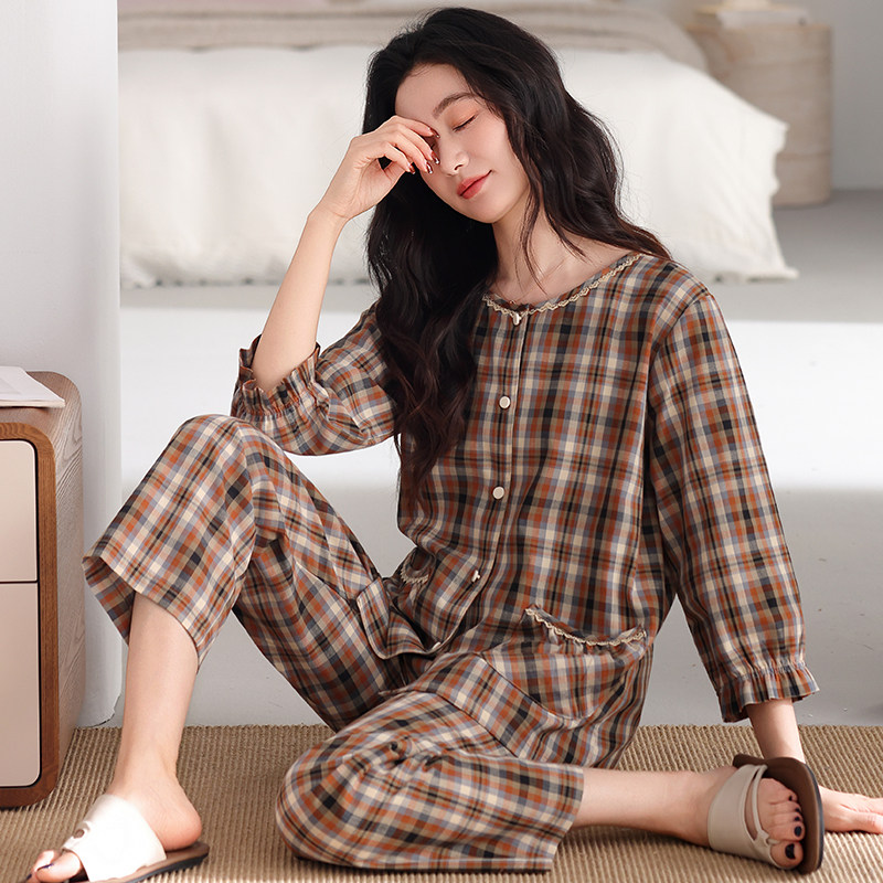 芬腾可安女士梭织纯棉睡衣女春季睡衣/家居服套装