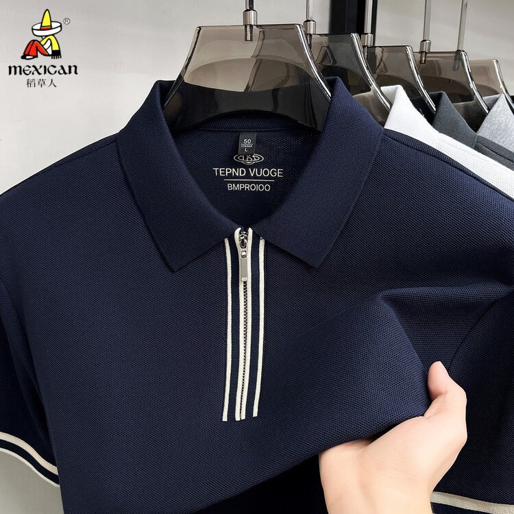 稻草人夏季新款男士短袖Polo衫纯棉宽松休闲凉感T恤衫