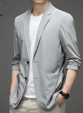 稻草人夏季薄款防晒西服男上衣冰丝春夏休闲小西装单西外套单件
