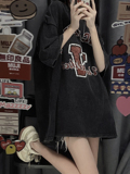 XZ517A-6T003P38纯棉洗水做旧工艺宽松复古美式ins圆领短袖t恤，女装T恤，星座517A-6