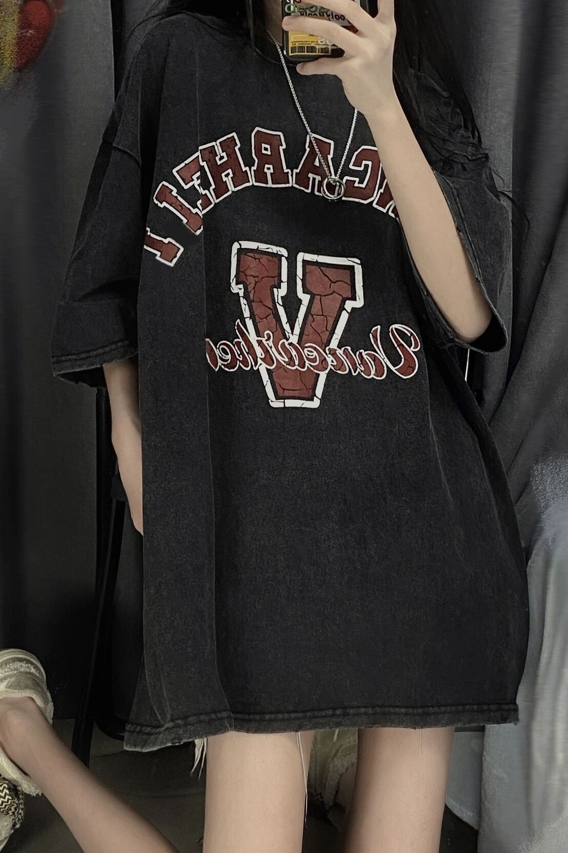 XZ517A-6T003P38纯棉洗水做旧工艺宽松复古美式ins圆领短袖t恤,女装T恤,星座517A-6
