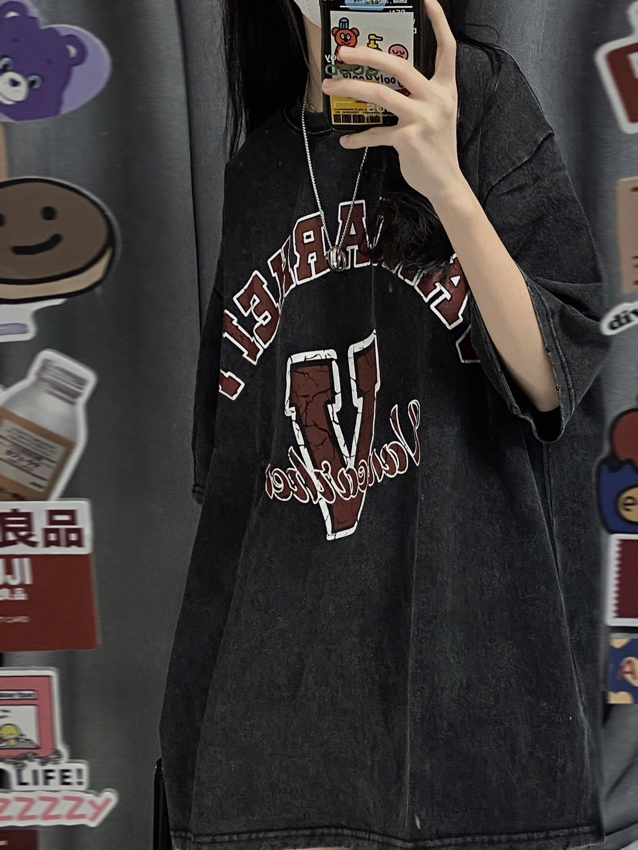 XZ517A-6T003P38纯棉洗水做旧工艺宽松复古美式ins圆领短袖t恤,女装T恤,星座517A-6
