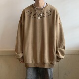 W03XZ517A-6P60秋冬新款水洗做旧十字架图案宽松休闲卫衣，男装卫衣，星座517A-6