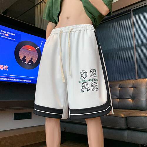 美式刺绣篮球运动短裤男夏季薄款2026速干冰丝透气休闲五分裤子5