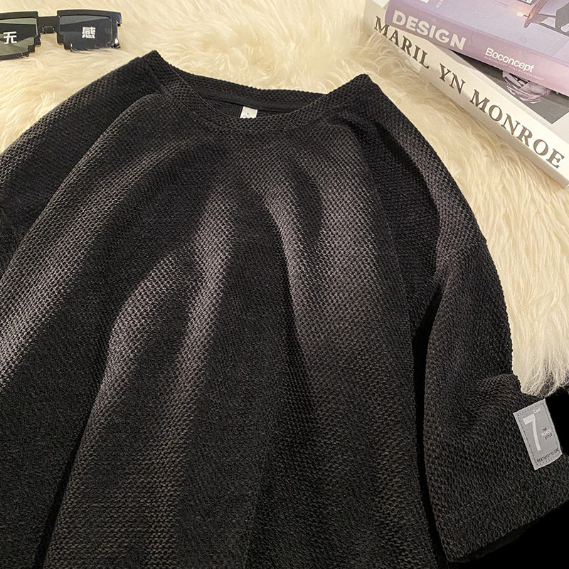 vintage美式复古短袖t恤男春季日系oversize七分袖宽松休闲上衣服