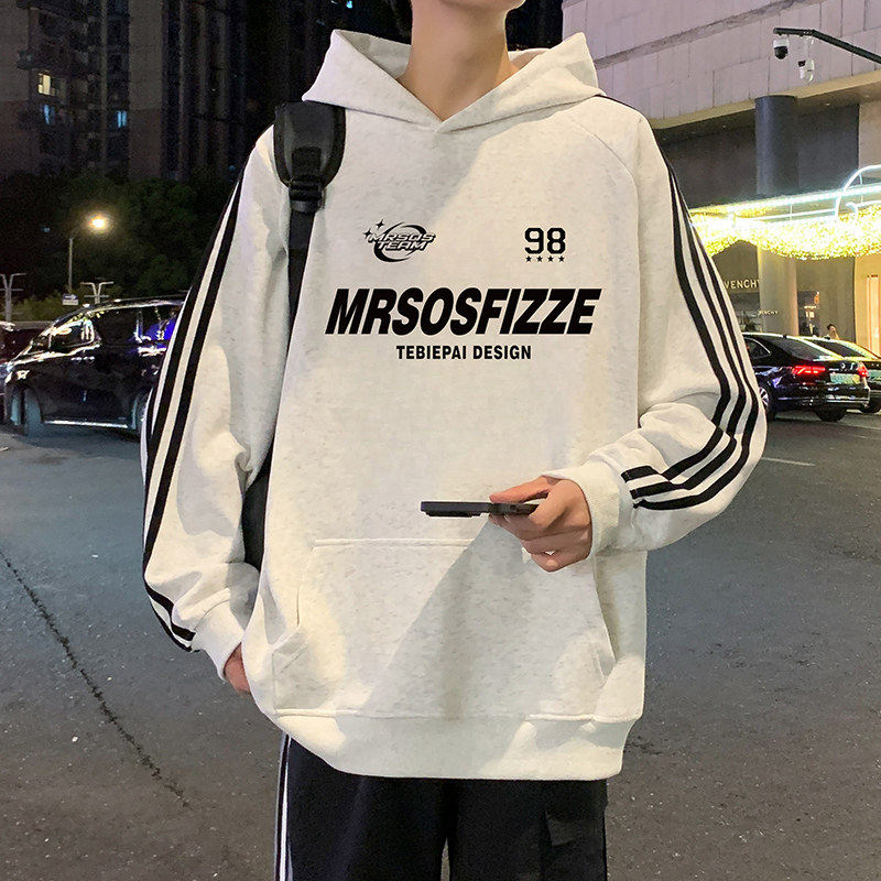 美式条纹休闲连帽上衣oversize卫衣男春秋季2024新款简约潮牌男装