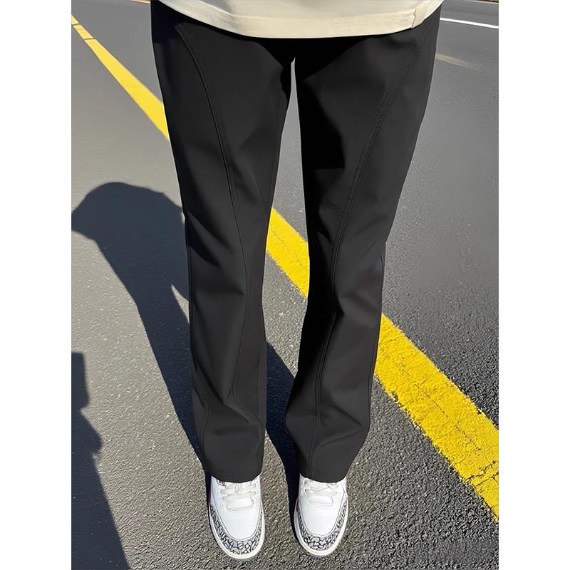 小牛津黑色斜切冲锋裤男女春秋季美式直筒裤户外运动软壳速干裤子