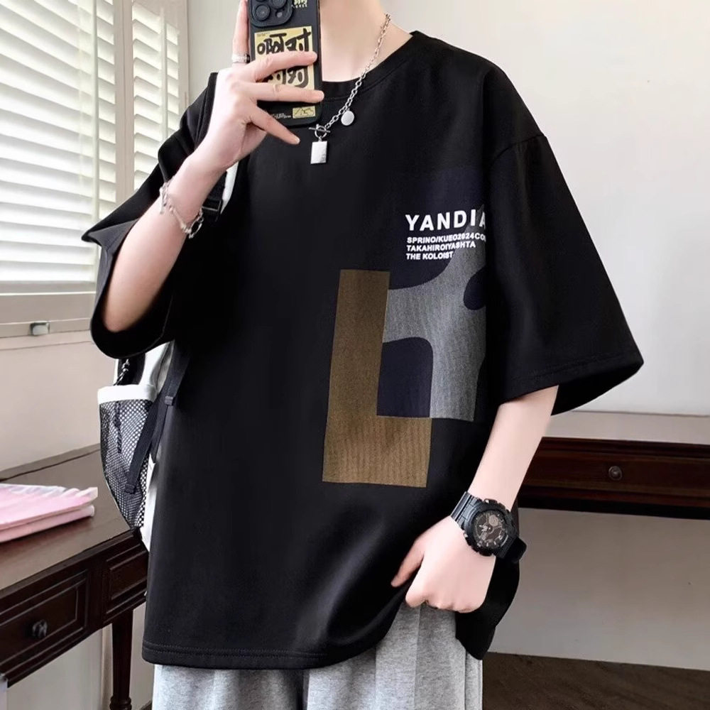冰丝短袖t恤男夏季薄款多彩印花半袖T恤青少年短袖男宽松休闲上衣