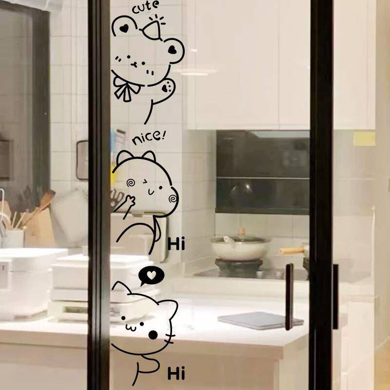 ins风卡通小动物防撞贴纸 厨房卫生间阳台玻璃门装饰自粘镂空贴画图片
