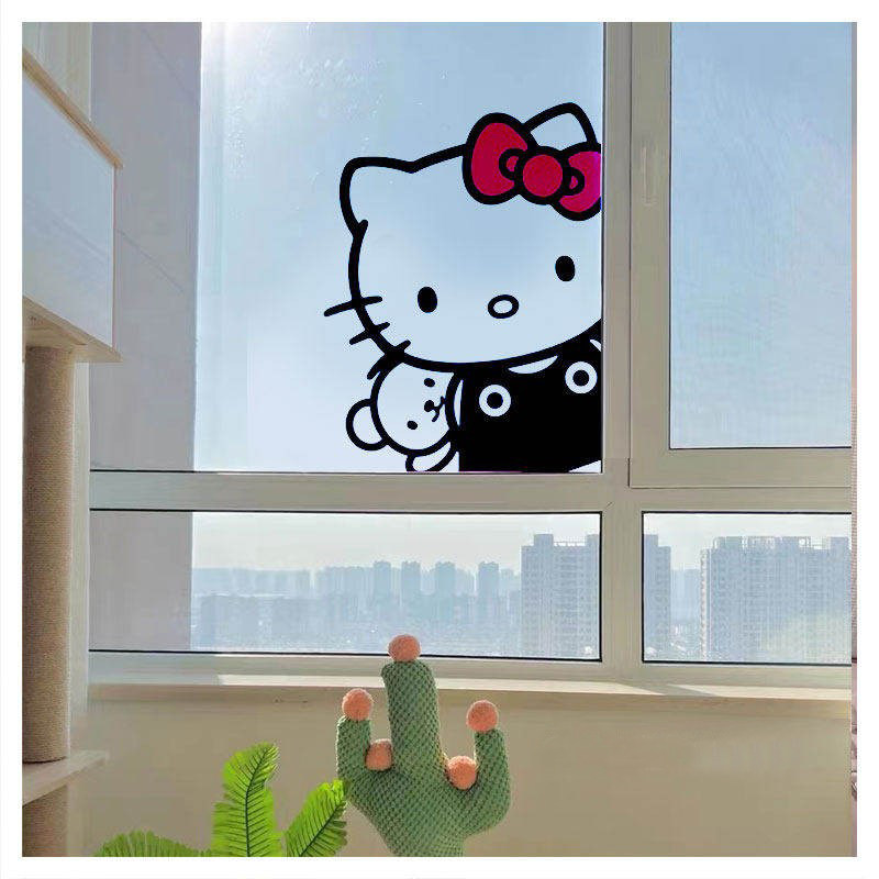 哈喽kitty猫可爱卡通玻璃装饰贴纸卧室衣柜门贴防水防撞墙壁贴画