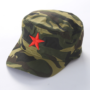 夏季学生迷彩帽子儿童红星红军学生五角星平顶鸭舌帽棒球少年表演