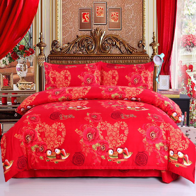 大红色山东潍坊结婚床单布料