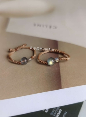 简约灰月光拉长石小珠子编织小戒指指环小众休闲可调节2025新款