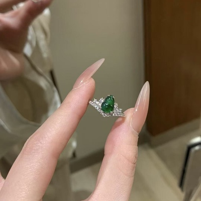 s925银天然阳绿葫芦翡翠皇冠戒指小众高级感小清新