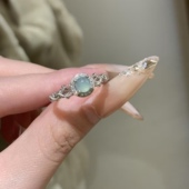s925银天然蓝水翡翠蕾丝戒指欧美轻奢风高级感百搭