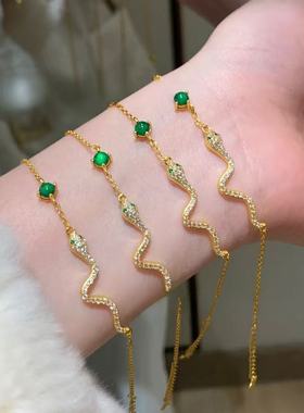 s925银天然阳绿翡翠蛇形手链小众高级感小清新百搭款