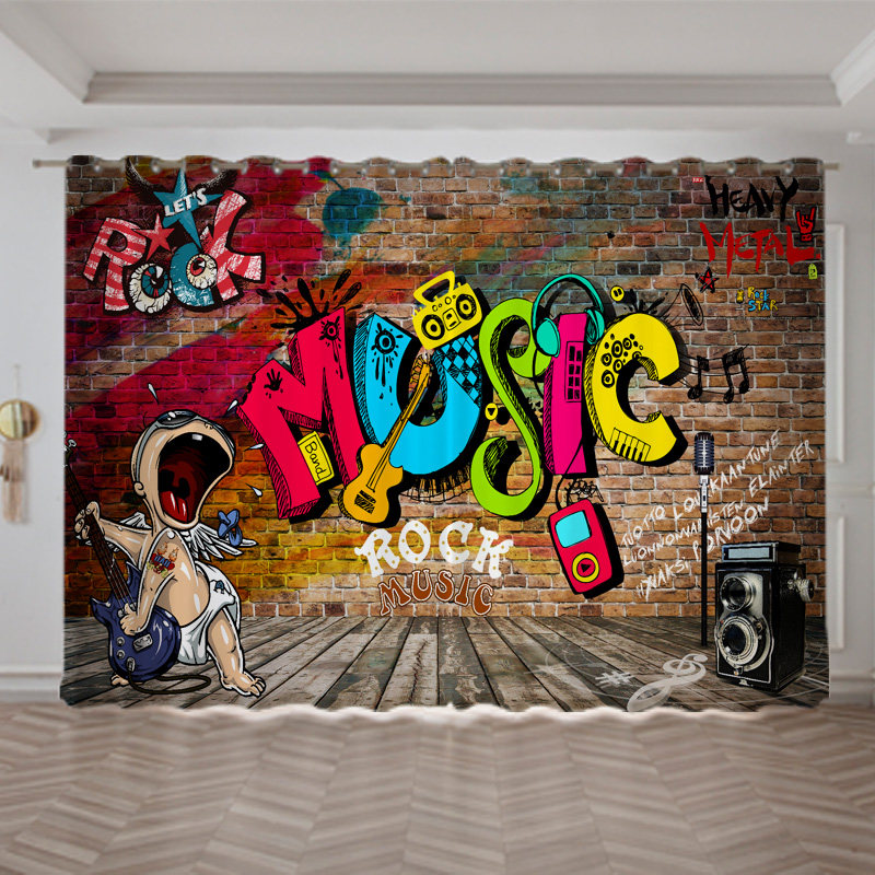潮牌嘻哈个性涂鸦工业风酒吧摇滚街舞音乐舞蹈背景隔断装饰窗帘布