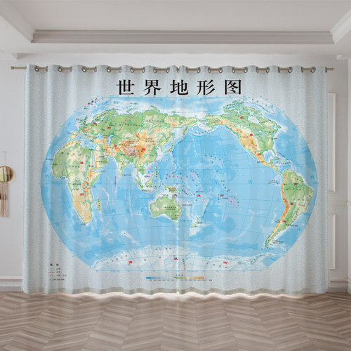 地图窗帘布装饰背景现代书房教室