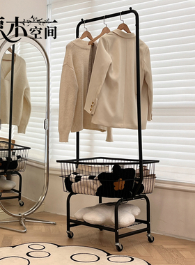 落地展示挂衣架卧室置物晾衣服收纳架服装店可移动式黑色衣帽架子