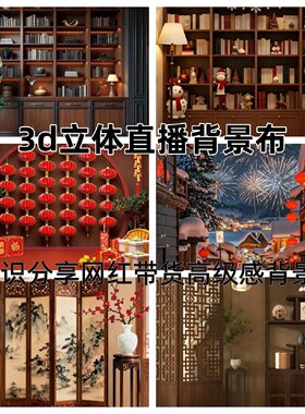 3d立体背景布书橱背景墙知识读书背景网红快手口播抖音直播背景布