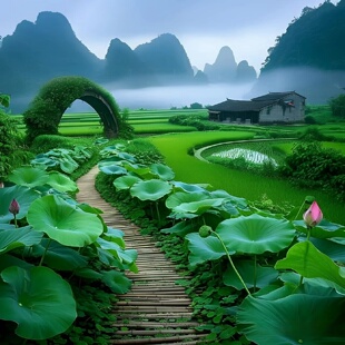 新中式 饰背景布 3d立体背景墙高级感室内外山川绿色山水房间卧室装