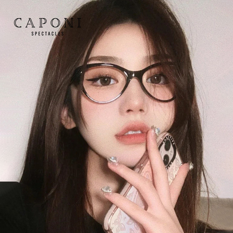 CAPONI猫眼黑框眼镜近视女复古超轻防蓝光度数可配素颜显瘦眼睛架