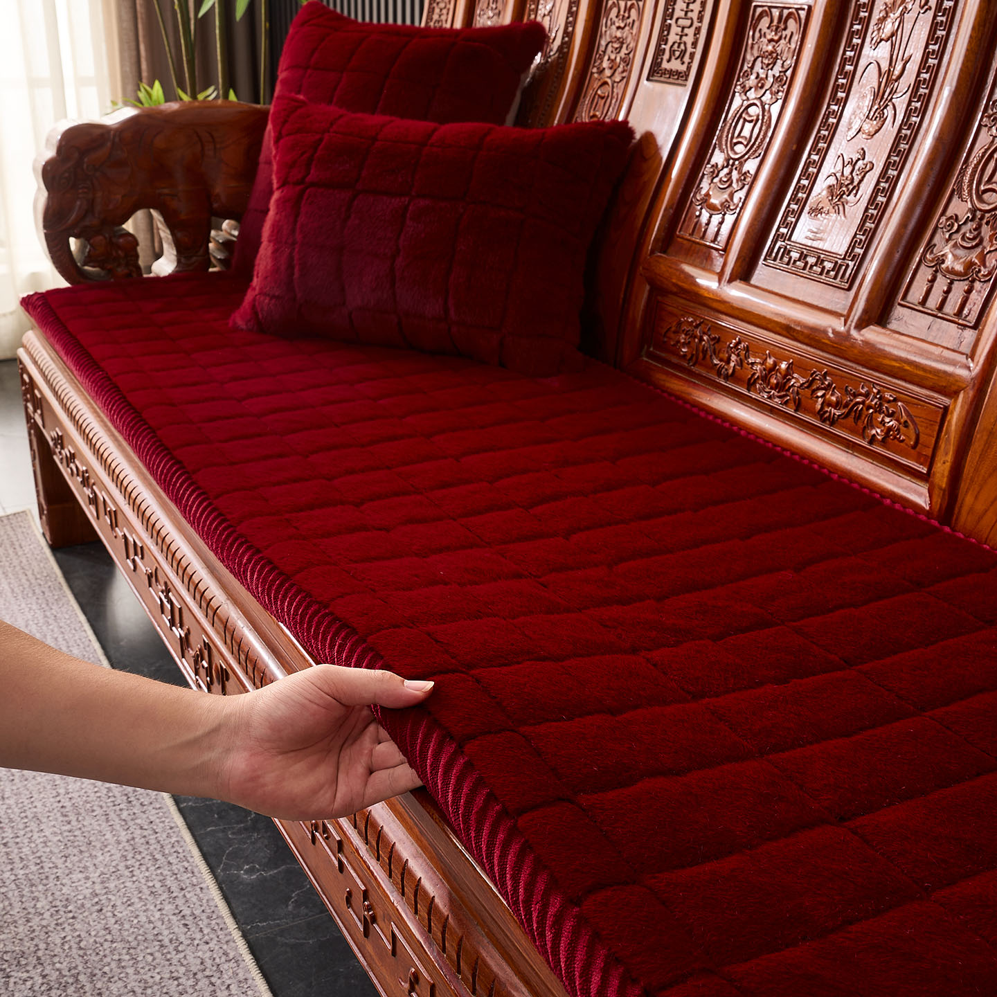 红木沙发垫水貂绒加厚实木沙发垫