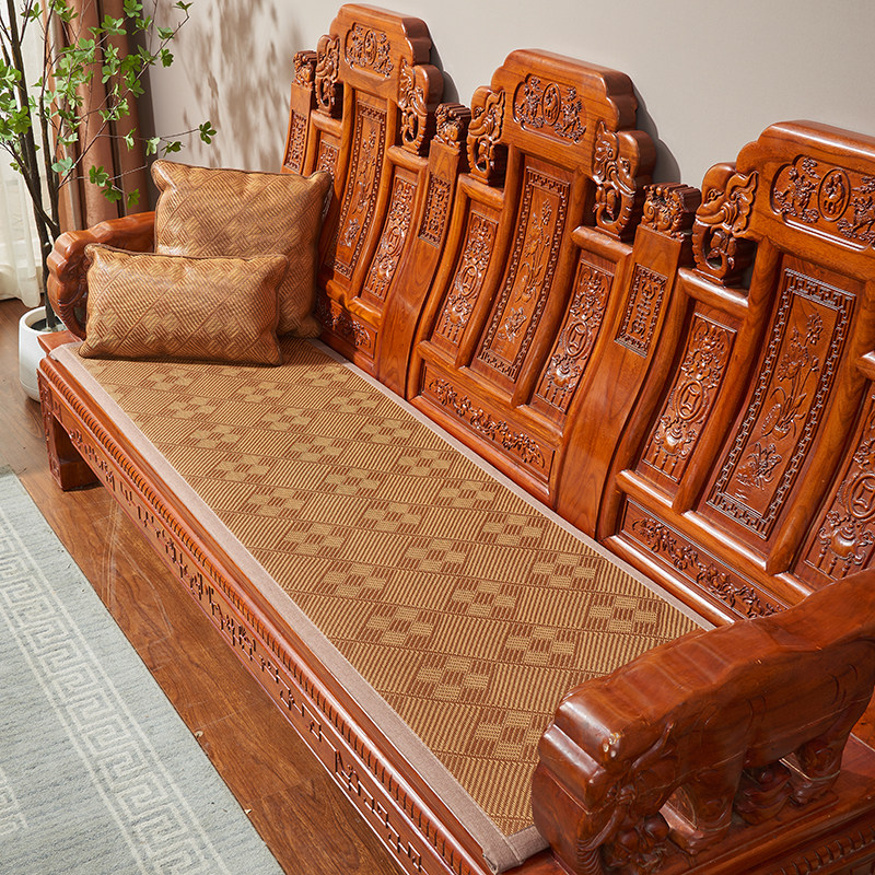 新中式红木沙发垫藤席坐垫夏季凉席加厚椅垫防滑实木沙发垫可定制