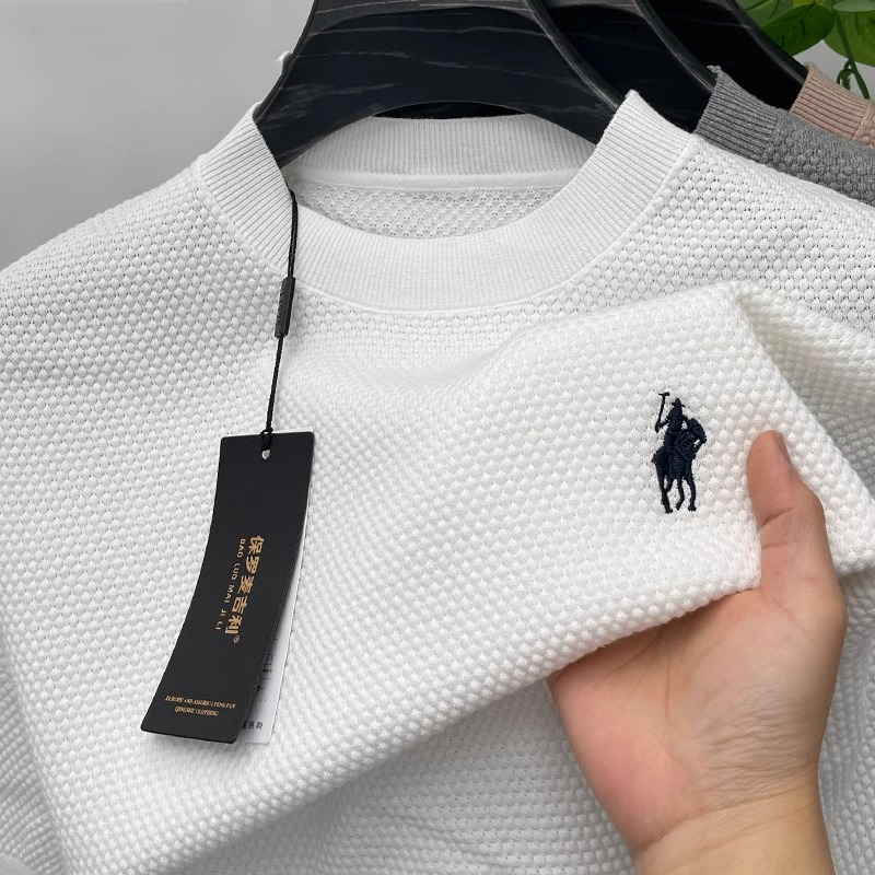 保罗菠萝针织短袖T恤男纯棉2025新款夏季半高领打底中领半袖毛衣