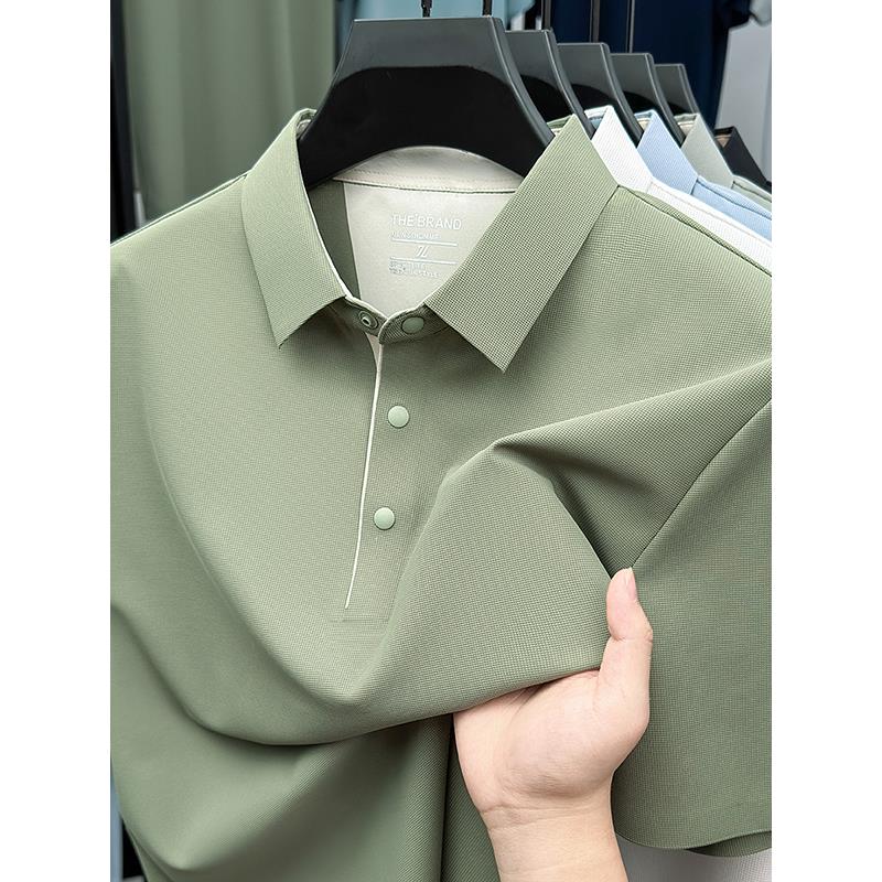 夏季男士无缝冰丝短袖中青年Polo衫翻领t恤弹力透气薄上衣半袖